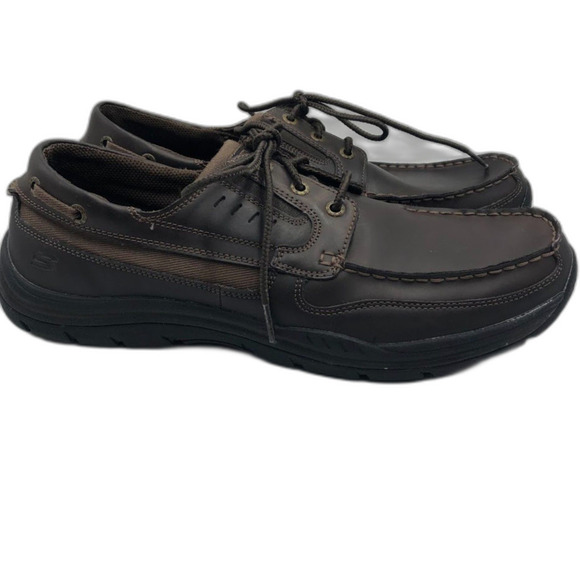 Skechers Relaxed Fit Mens Brown Leather Lace Up Casual Shoes Memory Foam Size 13 - Picture 3 of 13